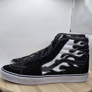Mens Size 12 - Vans Sk8 Hi-top  Sneakers Shoes Black White Suede Flames 507698